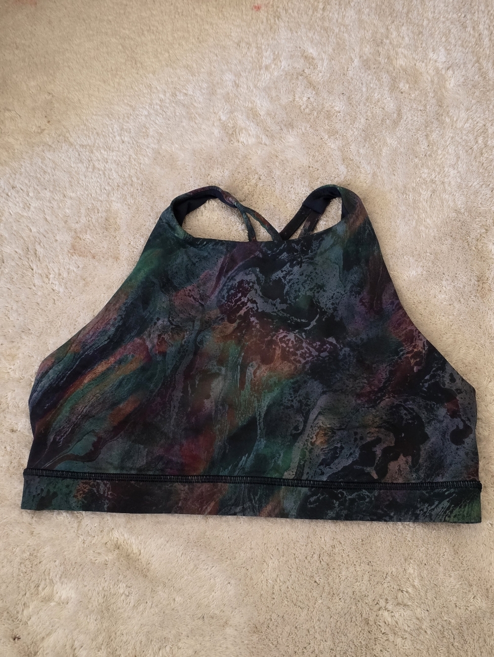 Lululemon Abstract Marble Print High Neck Sports Bra - Green Multi Size 12